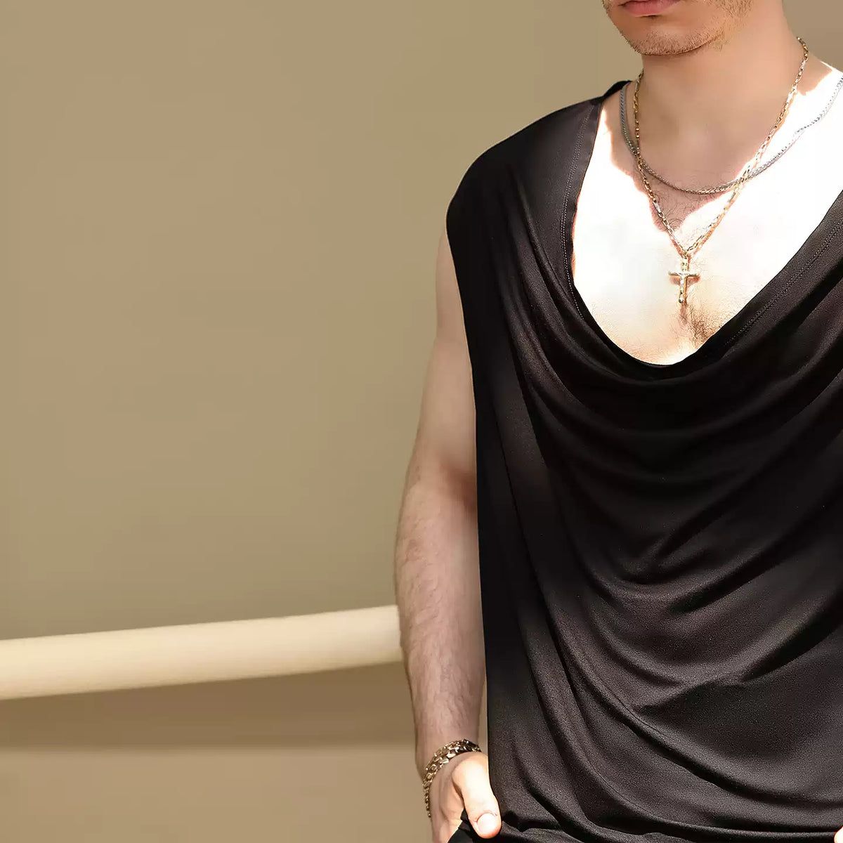 YJFY-Men's Long Sleeve V Neck Latin Dance Tops Dance Wear