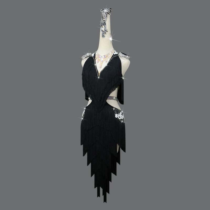 CustomisableWomen's Black Tassel Latin Dance Dress Professional Dance