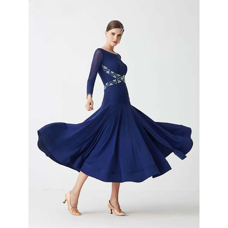 YUN Customisable-Women's Long Sleeve Off Shoulder Backless Diamonds Dress For Ballroom Dancing Smooth Dress main image 0