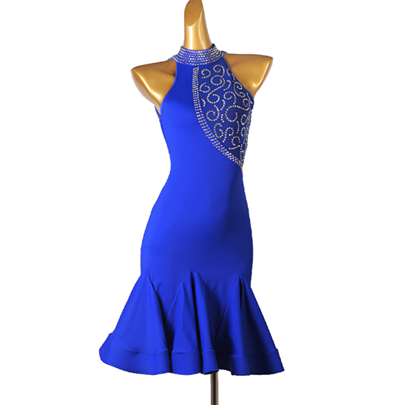 Customisable-Women's Rhinestone Rumba Latin Dance Dresses Performance Dresses Royal Blue Customisable-Women's Rhinestone Rumba Latin Dance Dresses Performance Dresses Royal Blue