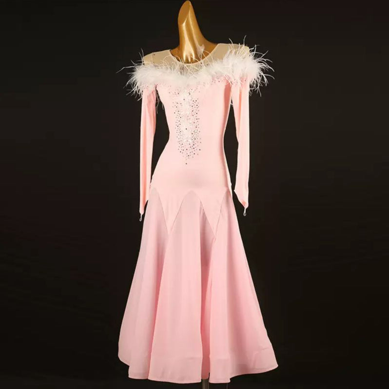 Robe de Danse de Salon pour Femmes, Tenue de Danse de Salon, Couleur Pure, Épissure, Soirée de Performance pour Femmes, Manches 3/4