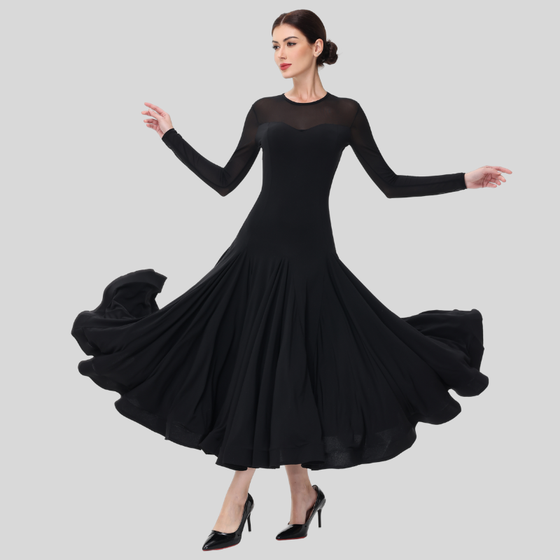 Customisable-Women's Black Long Sleeve Modern Dance Performance Dress