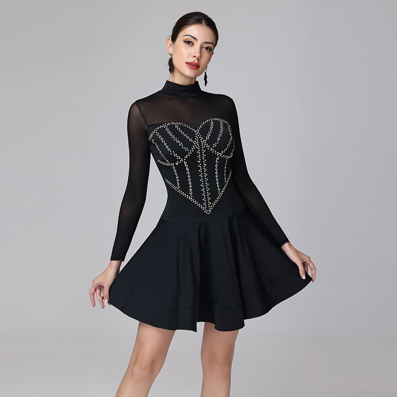 Customisable-Women's Black Long Sleeve DanceWear Dance Dress Performan