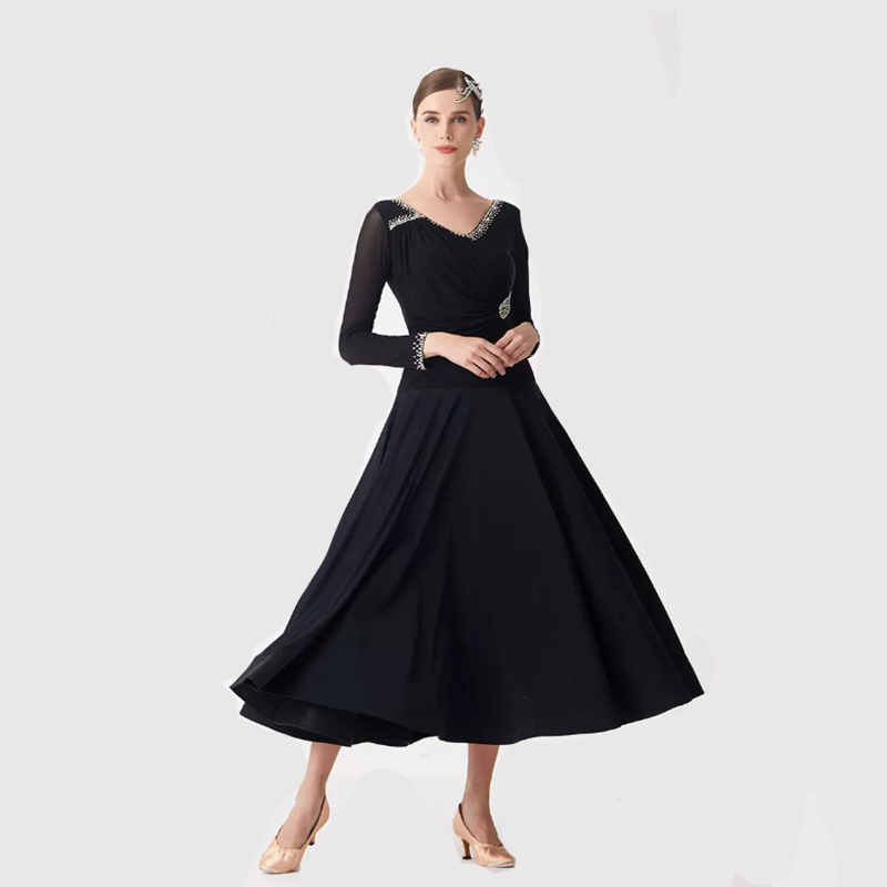 YUN Customisable-Women's Long sleeve Diamonds Dance Costume Dress For Ballroom Dancing standard/Smooth Dress