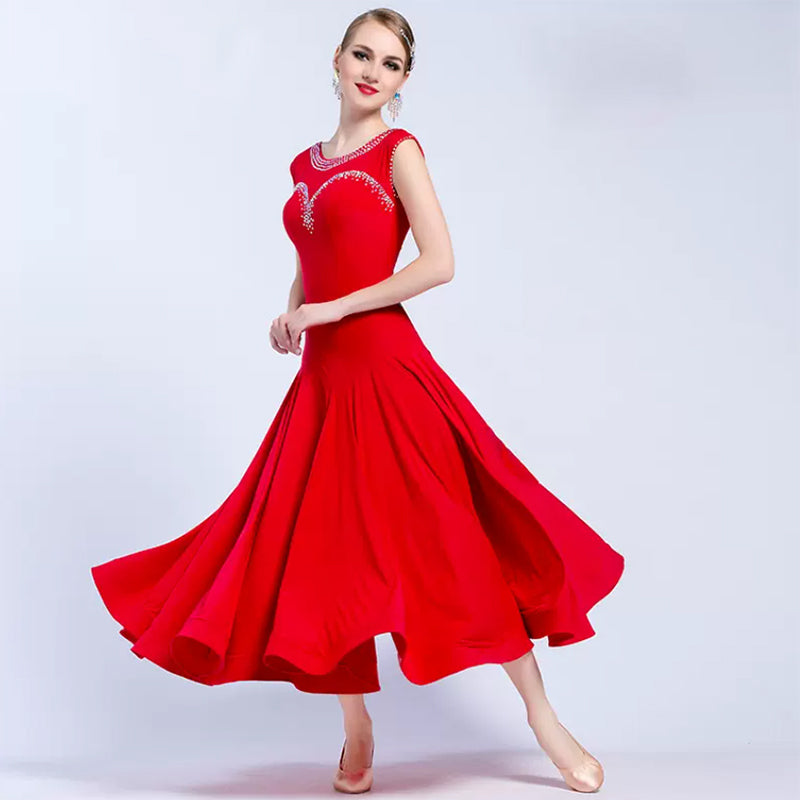 YUN Customisable-Women's Red Sleeveless Diamonds Dress For Ballroom Da –  DanceandSway