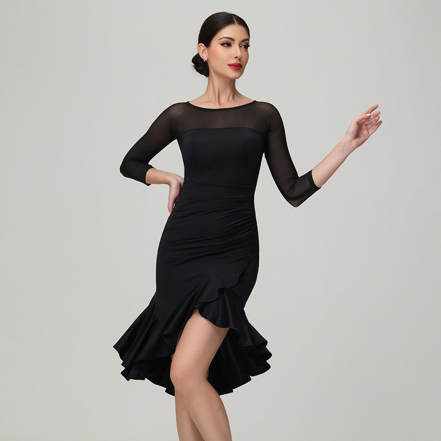 Customisable-Women's Black Long Sleeve Dance Wear Dance Dress Performa