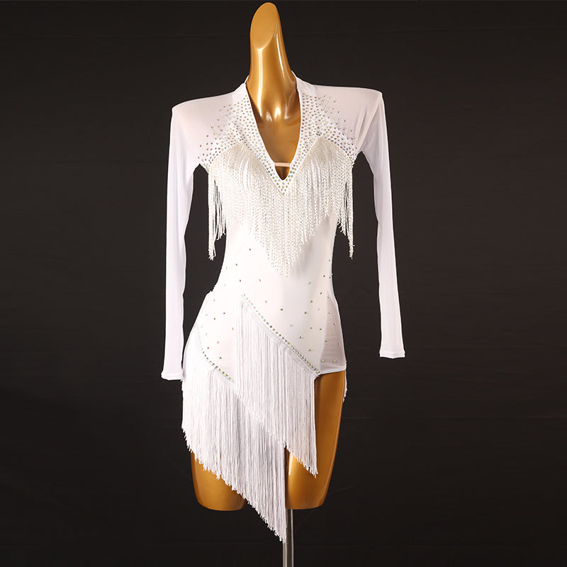Customisable-Women's White Tassel Dance Wear Dance Dress Performance Wear main image 0