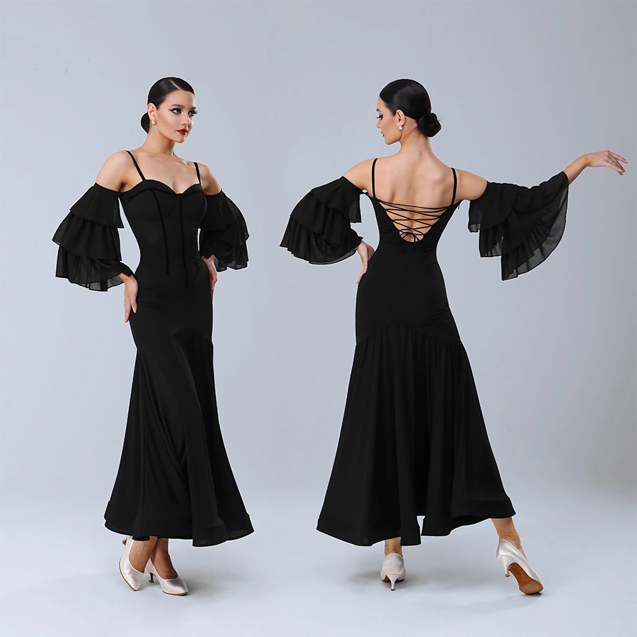 TID Customisable Women's Off Shoulder Black Dance Dresses Performance –  DanceandSway