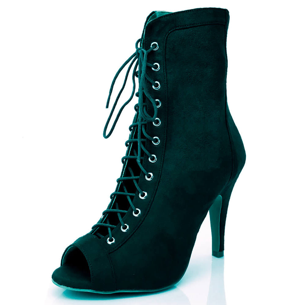 ALB Women's 10cm Heel Suede Heels Rubber Sole Dance Boots Latin Dance