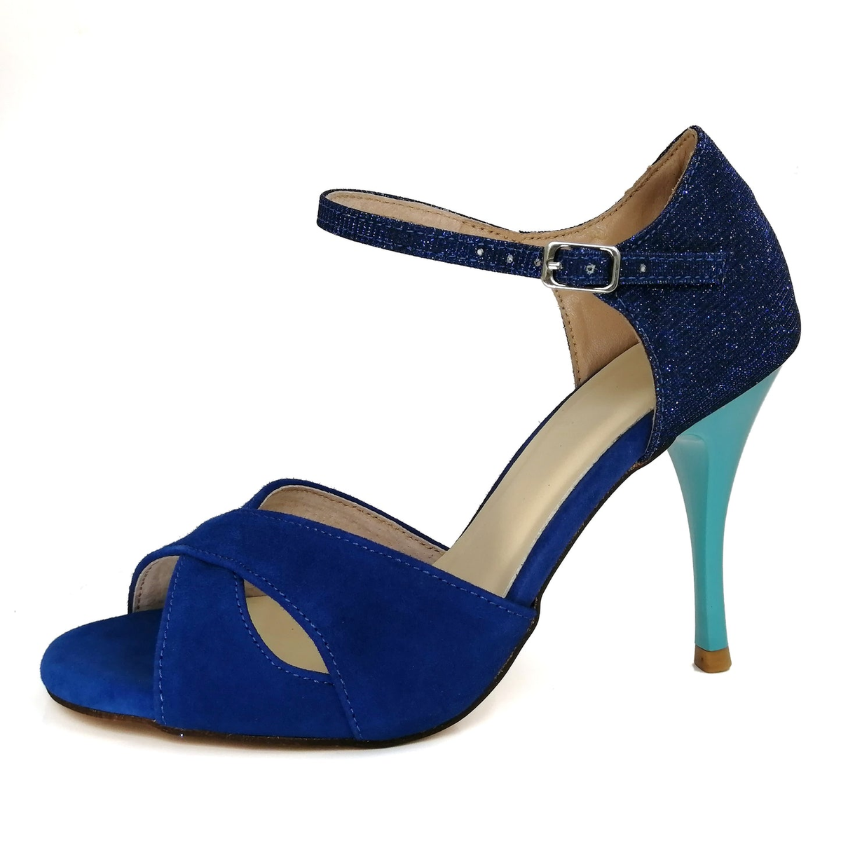 SHJ Women's Blue Suede 10cm Heels Dance Tango Shoes DanceandSway