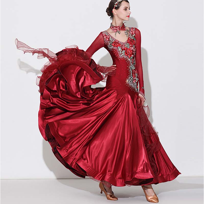 Women's Rhinestones Blue Modern Waltz Dress Ballroom Dance Dress Swing