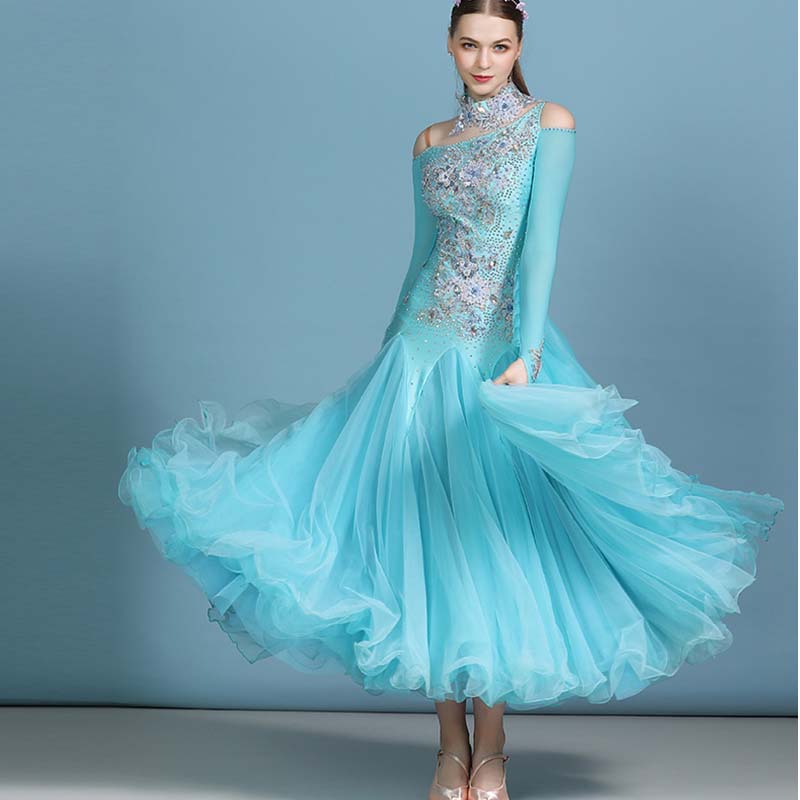 YUN Customisable-Women's Blue Diamonds Ballroom Waltz Modern Dance Dresses Dancewear main image 0