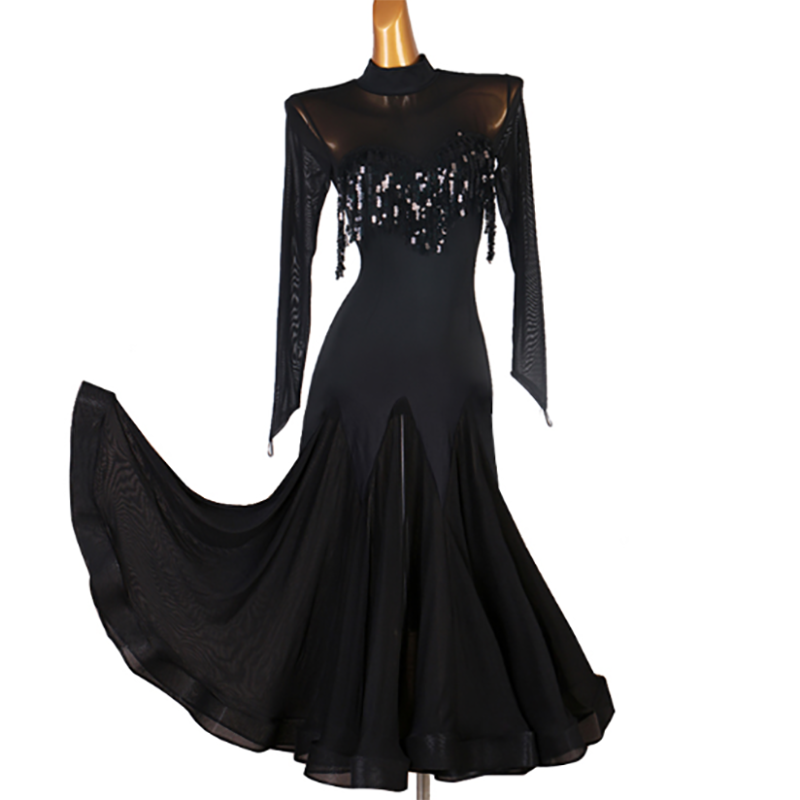 Customisable-Women's Black Long Sleeve Modern Dance Performance Dress