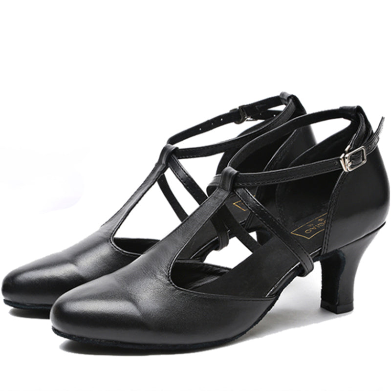 DS Women's PU Leather Retro Black Customized  Heels Ballroom Dance Shoes Swing Dance Shoes