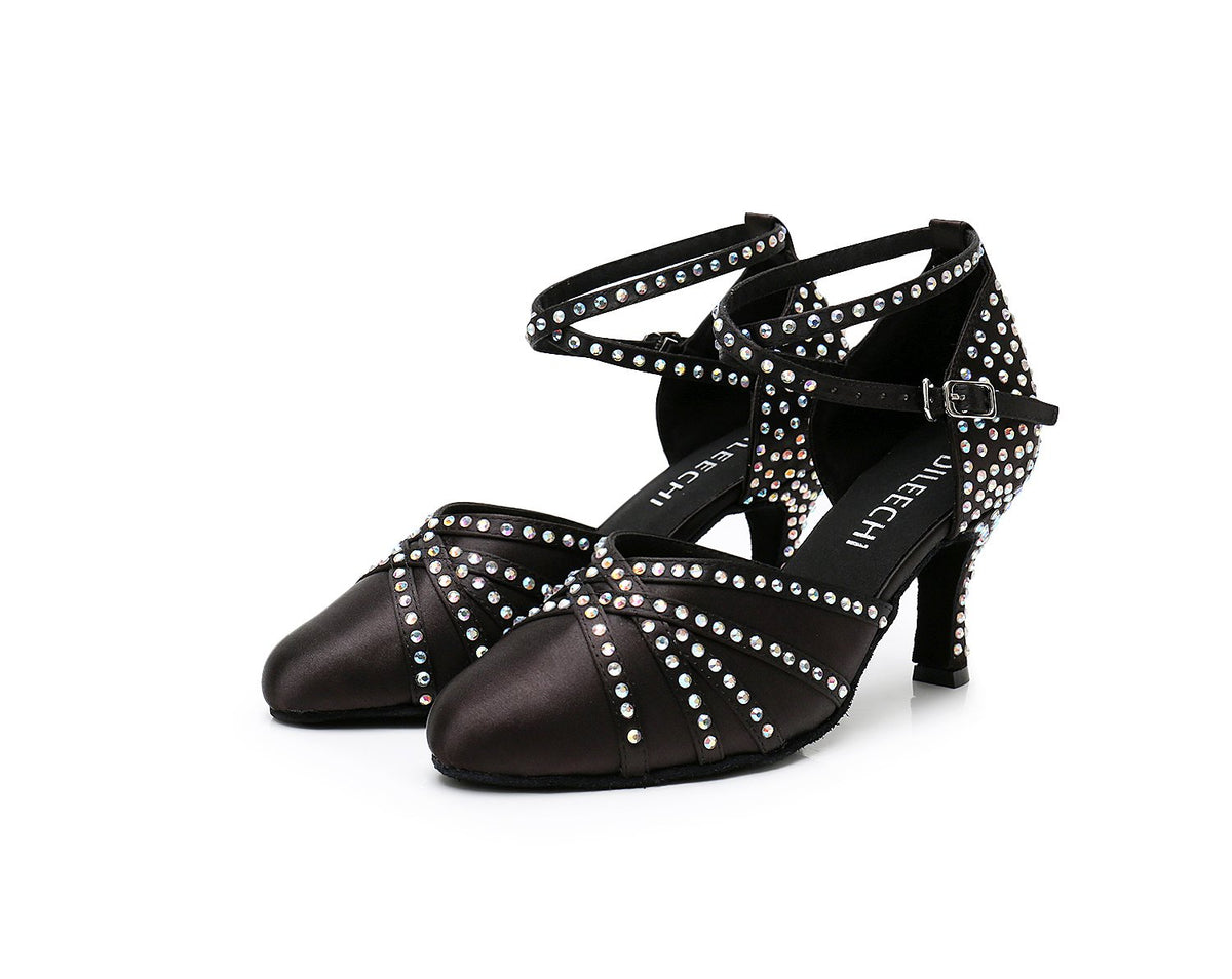 Women's Bronze Satin Customized Heel Closed Toe Ballroom Dance Shoes Modern Dance Shoes