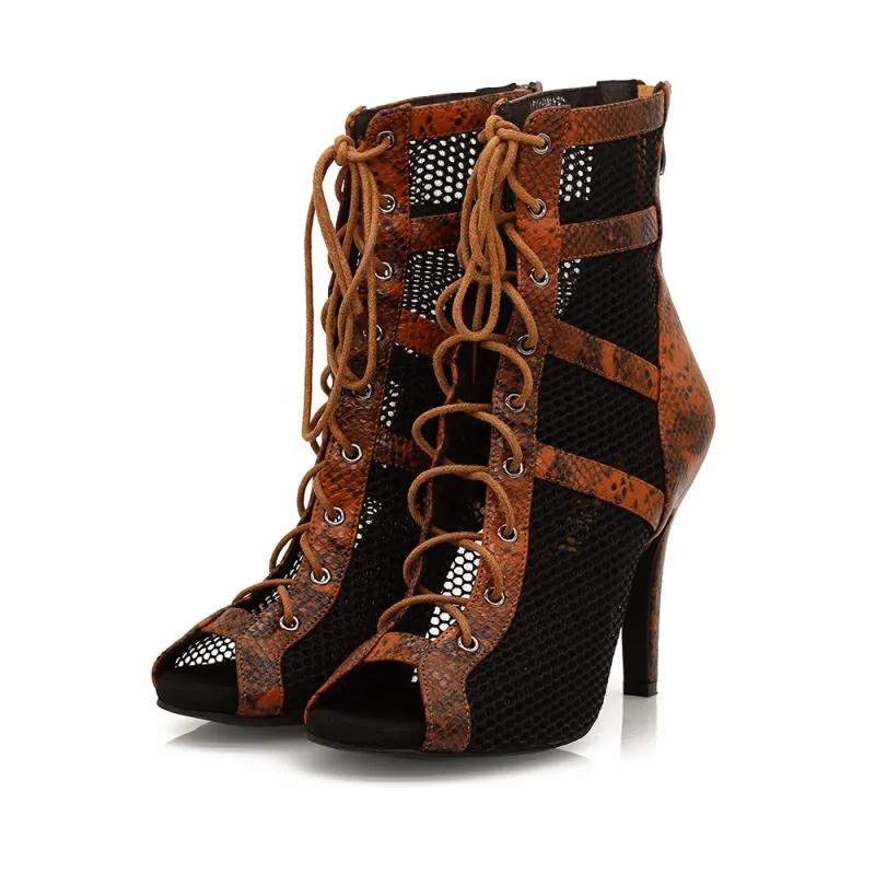Yummsion Botas Baile Latino Tacón 10 Cm: Cómodas, Flexibles, Con Cordones Para Salsa Y Tango (Mujer)