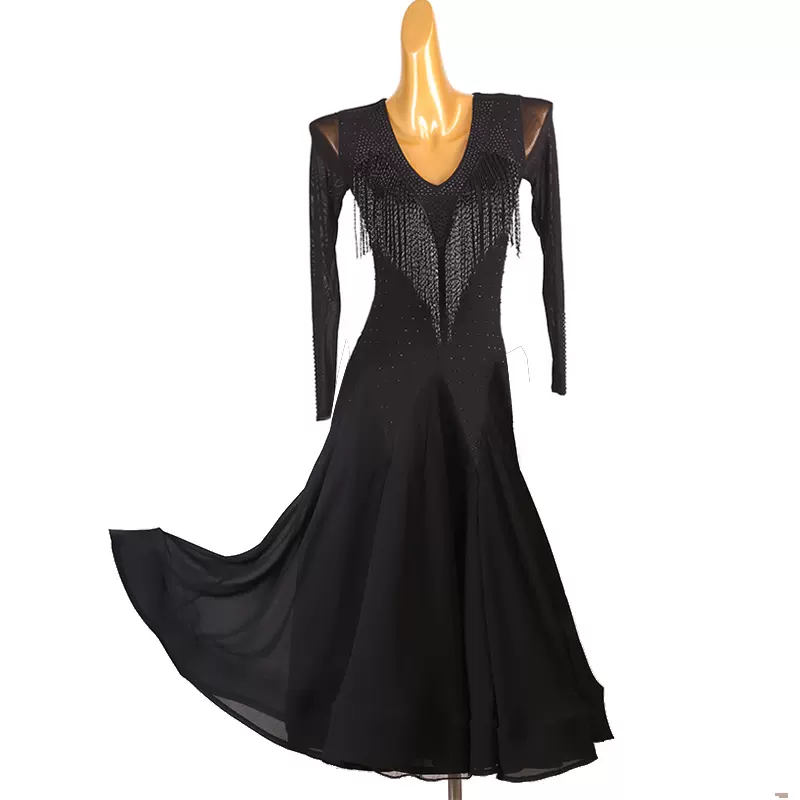 Robe De Danse De Salon Femme Standard National – Pour Valse, Swing, Danse Moderne, Couleur Noire