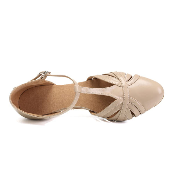 Women's PU Beige Leather Retro Customized Heel Ballroom Dance Shoes Character Dance Shoes