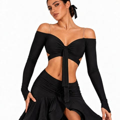DS Women's V-Neck Sling Long Sleeve Dance Tops Practice DanceWear