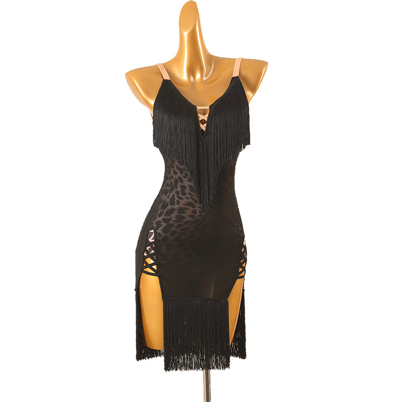 Customisable-Women's Black Tassel Latin Dance Dress Professional Dance Stage Performance Wear main image 0