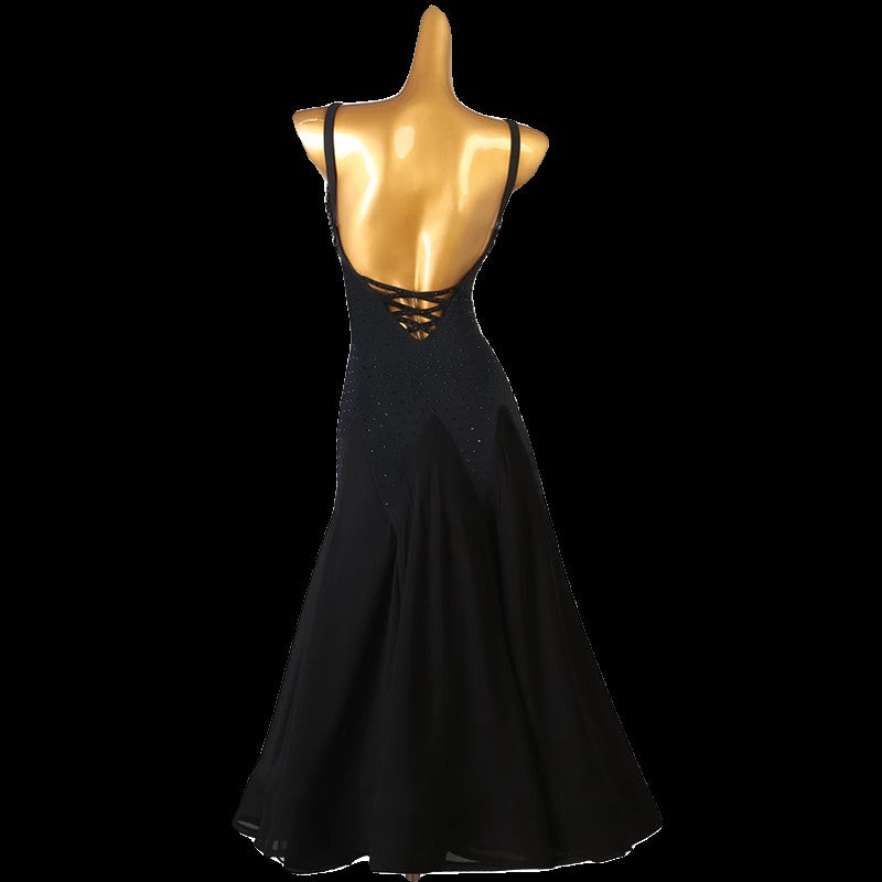 Customisable-Women's Black V-Neck DanceWear Dance Dress Performance Wear