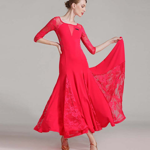 YJFY Women's Long Sleeve Modern Dance Dress Ballroom Dance Costume Training Performance