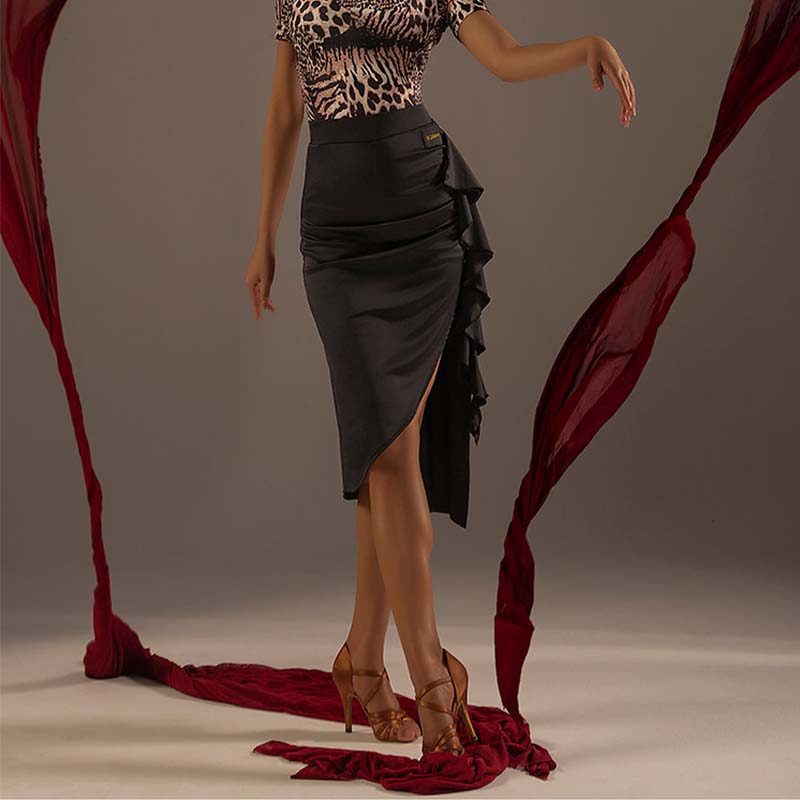 YJFY Women's Leopard Tassel Latin Dance Skirt Dance Wear Training Performance Skirts