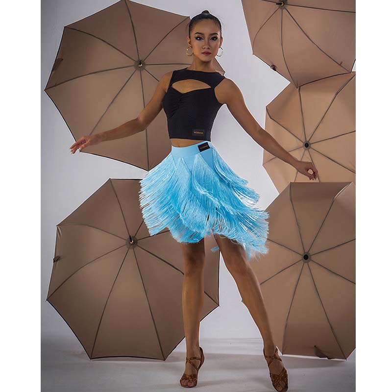 WJJ Women's Tassel Latin Dance Skirt Standard Training Clothes