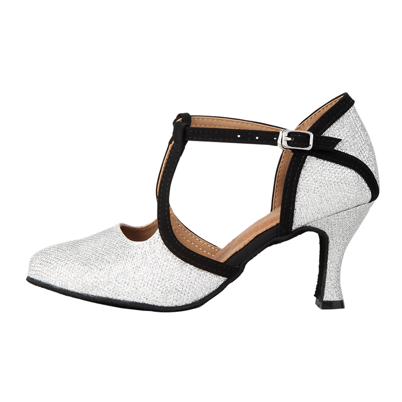 DS Women's Sparkling Glitter Customized Heel Closed Toe Ballroom Dance Shoes Modern Dance Shoes