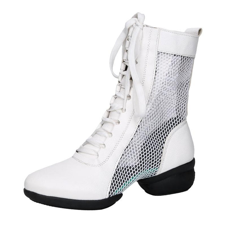 Women's Leather Lace-up 4cm Heel Dance Sneakers Practice Dance Shoes Jazz Dance