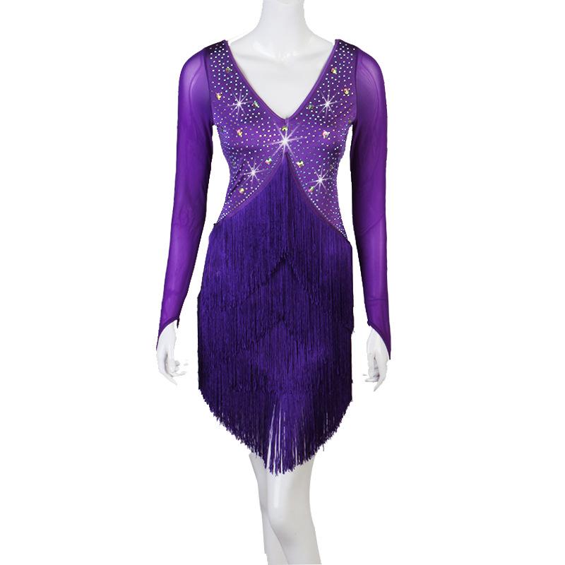 Customisable-Spandex Encrypted tassel Crystals Latin Dance Dress Compe ...